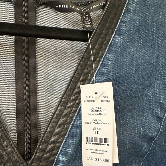 WHBM Sleeveless Denim Button Dress w/Faux Leather Trim Women's Size 10 NWT - Picture 4 of 5